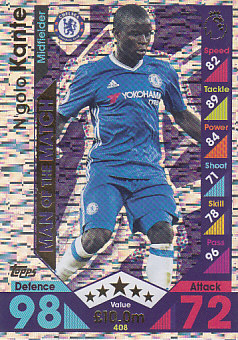 N'golo Kante Chelsea 2016/17 Topps Match Attax Man of the Match #408